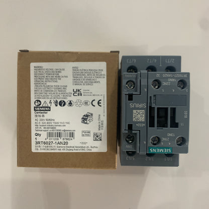 3RT6027-1AN20Contactor 220 V AC 50/60 HZ AC3 15 kW 400 V auxiliary contact 1 normally open contact+1 normally closed contact 3 poles, specification S0 screw terminal