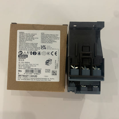 3RT6027-1AN20Contactor 220 V AC 50/60 HZ AC3 15 kW 400 V auxiliary contact 1 normally open contact+1 normally closed contact 3 poles, specification S0 screw terminal