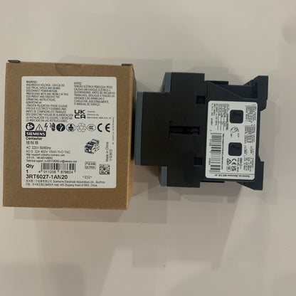 3RT6027-1AN20Contactor 220 V AC 50/60 HZ AC3 15 kW 400 V auxiliary contact 1 normally open contact+1 normally closed contact 3 poles, specification S0 screw terminal