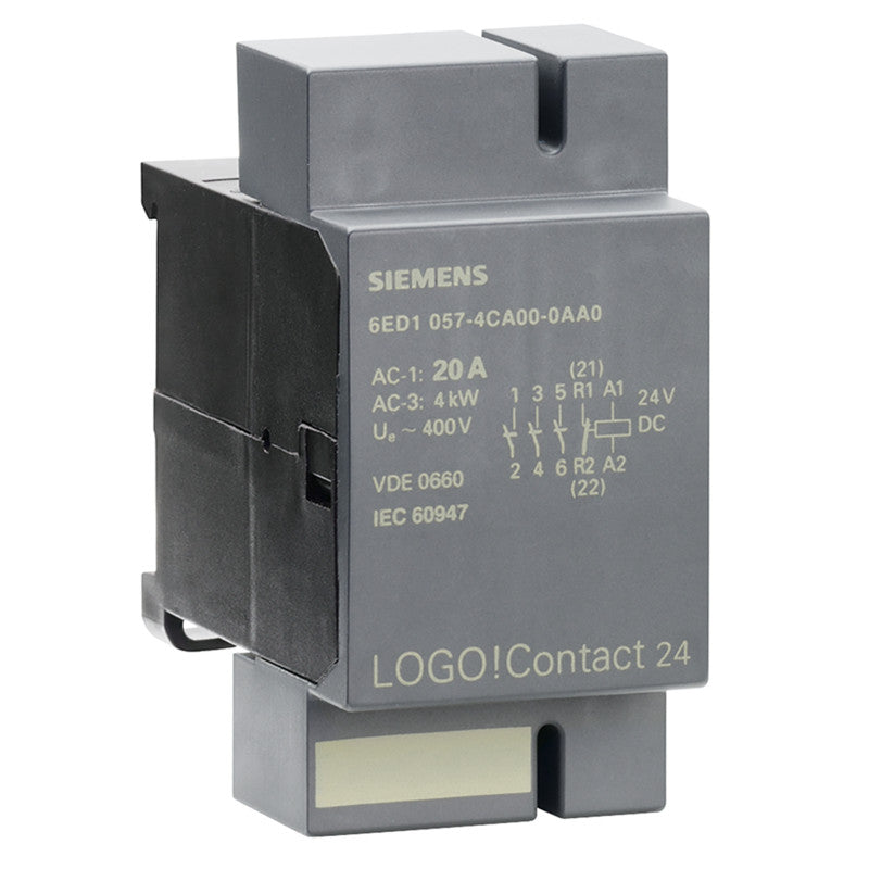 6ED1057-4CA00-0AA0LOGO! contact 24 Switching module for direct switching of resistive loads up to 20 A and motors up to 4 kW, 24 V DC